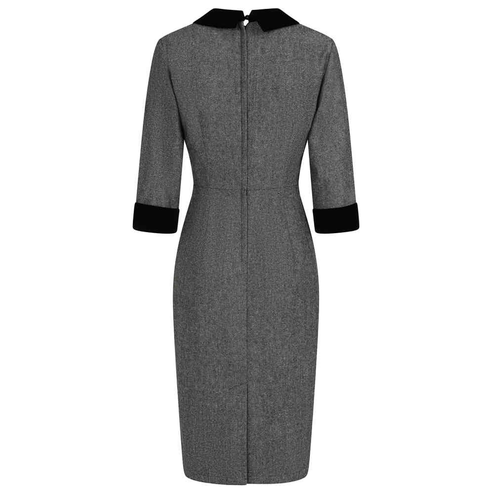 Banned - Sylvia Herringbone Kokerjurk - Grijs